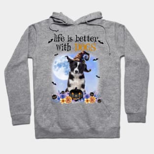 Border Collie Witch Hat Life Is Better With Dogs Halloween Hoodie